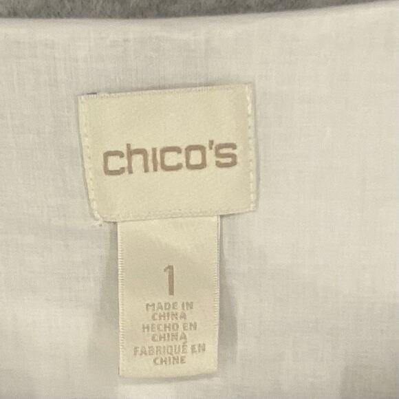 🤍 Chico’s Womens 1 White V-Neck Bell Sleeve Top Lace Trim Polka Dot 🤍 - Picture 7 of 8